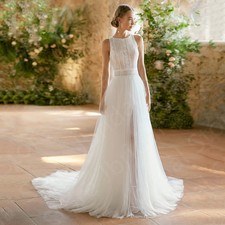 New Summer Beach Wedding Dresses Boho Lace Applique Sleeveless Bridal Gowns