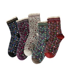 Vintage Style Embroidered Floral Socks for Women Girls with 5-9 5 Pairs-set B