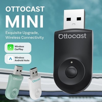 2025 Ottocast Mini 2in1 Wireless CarPlay+Android Auto Adapter USB w/Smart Button