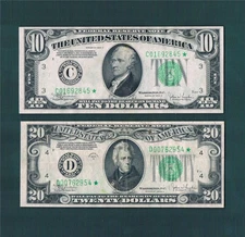 $10.00 & $20.00 1934C Federal Reserve(C-STAR & D-STAR)~Nice Vintage Collectables