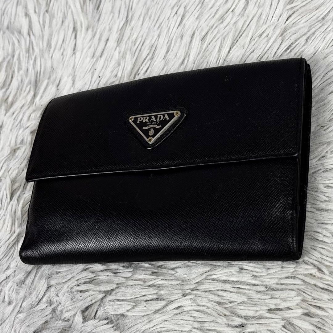PRADA Saffiano Leather Compact Bifold Wallet Triangle Logo Black 4.3x6.3x0.8" thumbnail 8