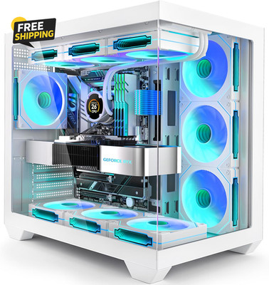 White PC Case, ATX Gaming PC Case with 7 PWM ARGB Fans Pre-Installed
