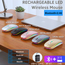 Bluetooth Wireless Mouse Rechargeable Silent LED RGB Dual Mode Optical Laptop PC