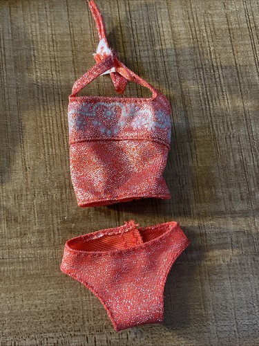 VINTAGE BARBIE PUPPE ROSA Glitzer Neckholder Oberteil Bikini Badeanzug 2-teilig
