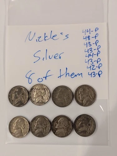 8x Jefferson Nickel's : 42-p, 43-p, 43-p, 43-p, 44-p, 44-p, 45-p, 48-p : READ