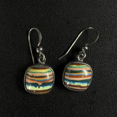 Jay King DTR  Rainbow Calsilica Drop Sterling Silver Pierced Hook Earrings