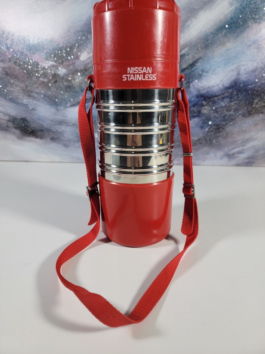 Vintage Nippon Nissan Vacuum Flask Hot/Cold Cup Red/Chrome w