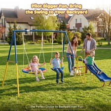 3-in-1 Swing Set with Slide, Heavy Duty Metal Outdoor Playset for Backyard