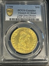 1799 Large Stars $10 Ten Dollar Draped Bust Gold Eagle PCGS AU Detail Cleaned