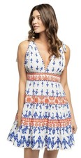 Farm Rio fish dress Red white blue tie shoulder sz m 100% cotton