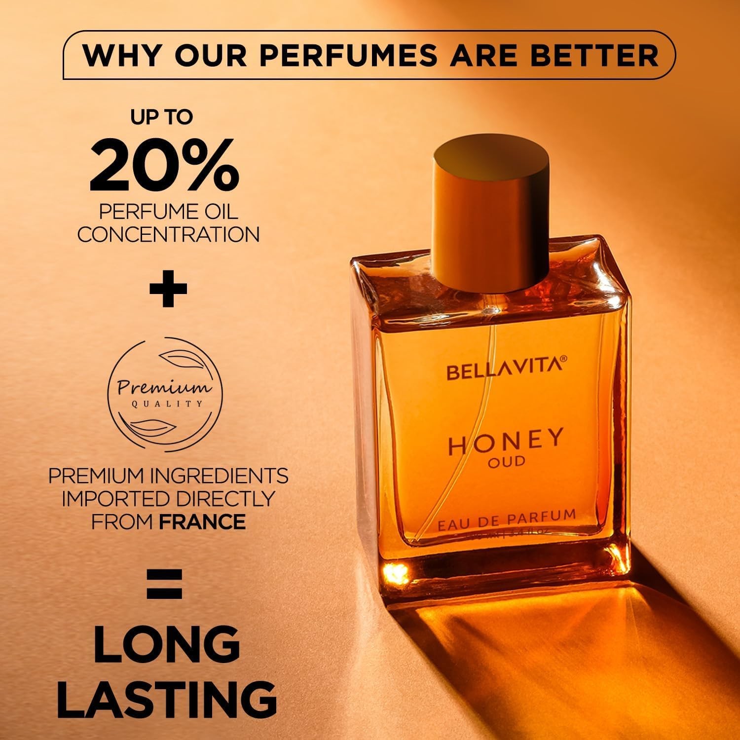 BellaVita Luxury Honey Oud Eau De Parfum 3.4oz Long-Lasting for Unisex Fragrance