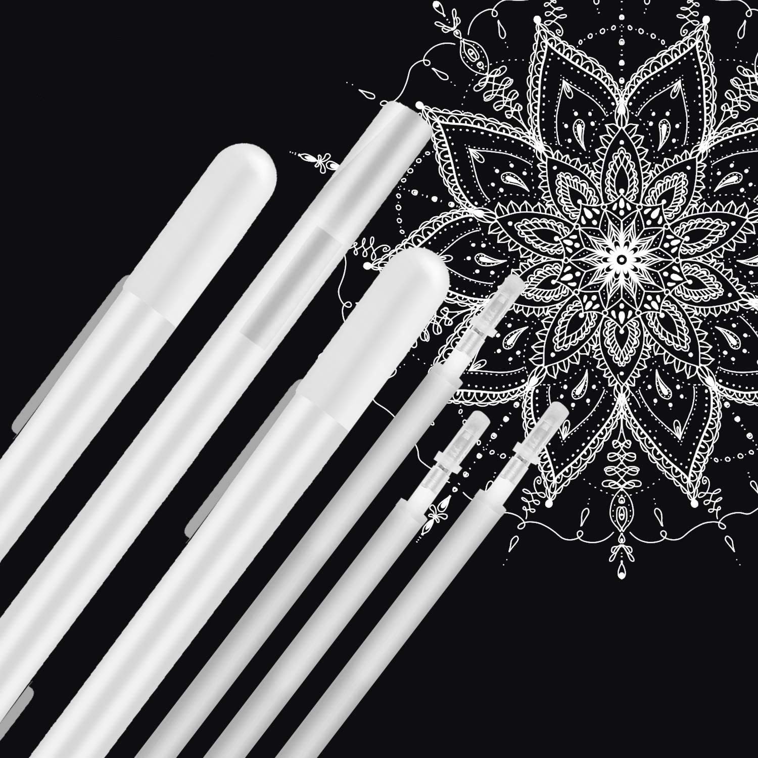 JUYOO 10 Pieces White Gel Pens Set White Line Drawing Pen 0.8mm Fine Point Gel
