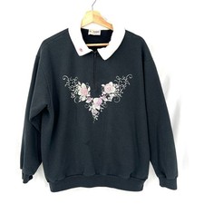 Vintage Morning Sun granny sweatshirt top quarter zip floral grandmacore top XL