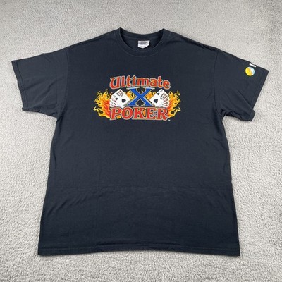 Vtg Port & Company XL Ultimate Poker Black T Shirt Flames Smokin Aces Cotton Tee