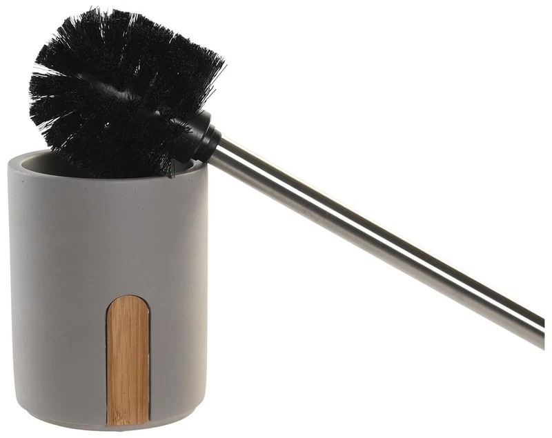 Scopino WC con Supporto Cemento Grigio Opaco e Bambù Spazzolone Bagno 36 cm