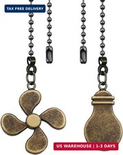 2Pack Metal Ceiling Fan Pull Chain, 12inch Fan and Bulb Pattern Ornaments Cord E