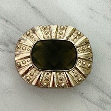 Gold Tone Studded Small Belt Buckle with Oval Green Stone Center