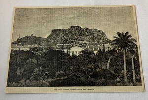 1887 magazine engraving ~ Greece ROYAL GARDENS Looking Toward The Acropolis