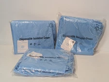 Lot of 30 Disposable Isolation Gowns, Polyester Cloth, Large, As Shown