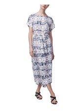 B NEW YORK Womens White Belted Short Sleeve Tea-Length Sheath Dress 10