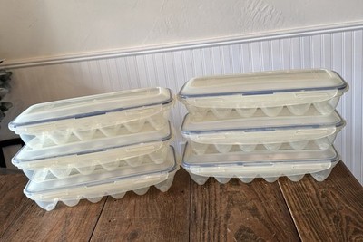 Set Of 6 Lock & Lock Plastic Egg Storage Container 12 Eggs (Clear W Blue Seal)