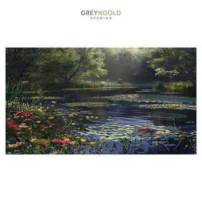Beautiful Lake full of Flowers Poster Wall Art Print pick size A4/A3/A2/90x60cm