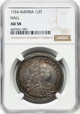 Austria - 1724 Karl VI 1/2 Taler - NGC AU58 - SUPERB ORIGINAL TONING - PQ
