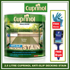Cuprinol  Anti Slip Decking Stain GOLDEN MAPLE 2.5L + FREE 3" BRUSH & GLOVES