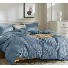 Blue 3Pcs Duvet Cover Queen Size Microfiber Bedding Set