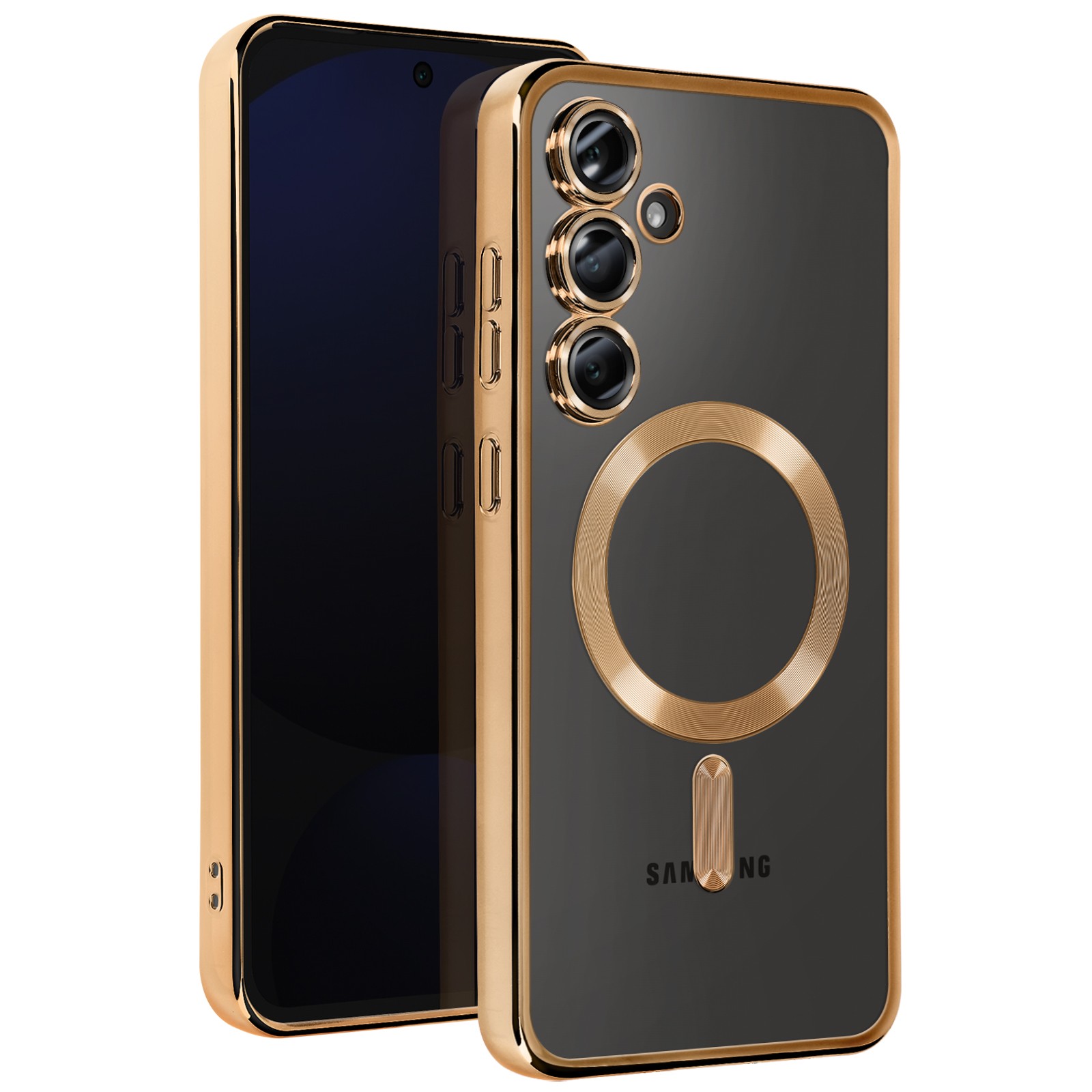 Coque Galaxy S24 FE Avizar avec cadre chrome doré pour une élégance raffinée