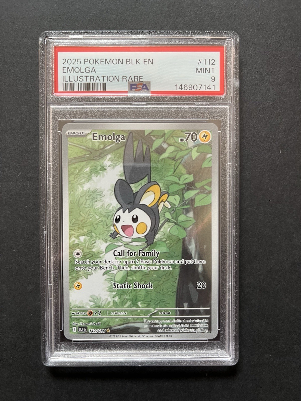 2025 POKEMON BLK EN-BLACK BOLT ILLUSTRATION RARE #112 EMOLGA PSA 9