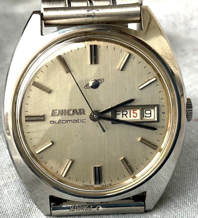 Reloj Para Hombre Vintage Enicar Suizo Automático Ajuste Rápido Fecha Día 25j Servicio Fresco Foto 3 de 4