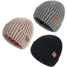 3 Pack Winter Beanie for Men Women, Thicken Thermal Plush Lined Beanie Fashio...
