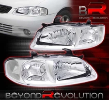 For 2000-2003 Nissan Sentra Chrome Headlights Clear Turn Signal Lamps Left+Right