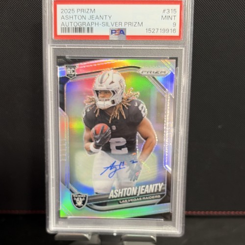 Panini 2025 Prizm Rookies Ashton Jeanty Raiders #315 Silver Prizm Auto PSA 9