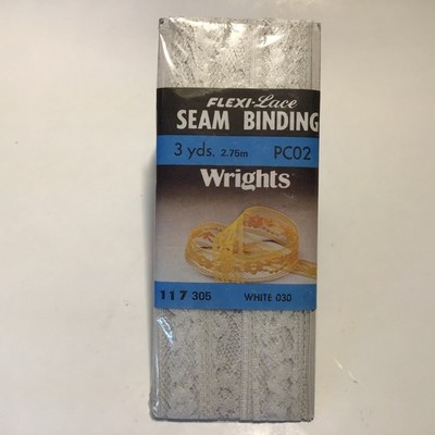Wrights Flexi-Lace Seam Binding 3/4'' Wide 3 yds White 30 116 305 VTG 1986