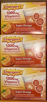 90 Emergen-C SUPER ORANGE Vitamin B C Zinc Powder Drink Mix IMMUNE SUPPORT 3x 30
