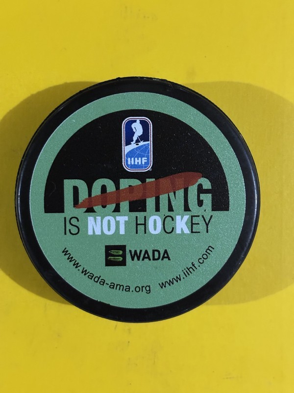 OLD VINTAGE HOCKEY PUCK - IIHF DOPING IS NOT HOCKEY WADA PUCK