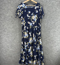 Chaps Dress Women XL Blue Floral Shift Midi Cotton Short Sleeve Round Neck
