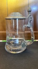 Vintage German Cut Crystal Glass Beer Stein with Pewter Lid and Acorn Finial — listing 3