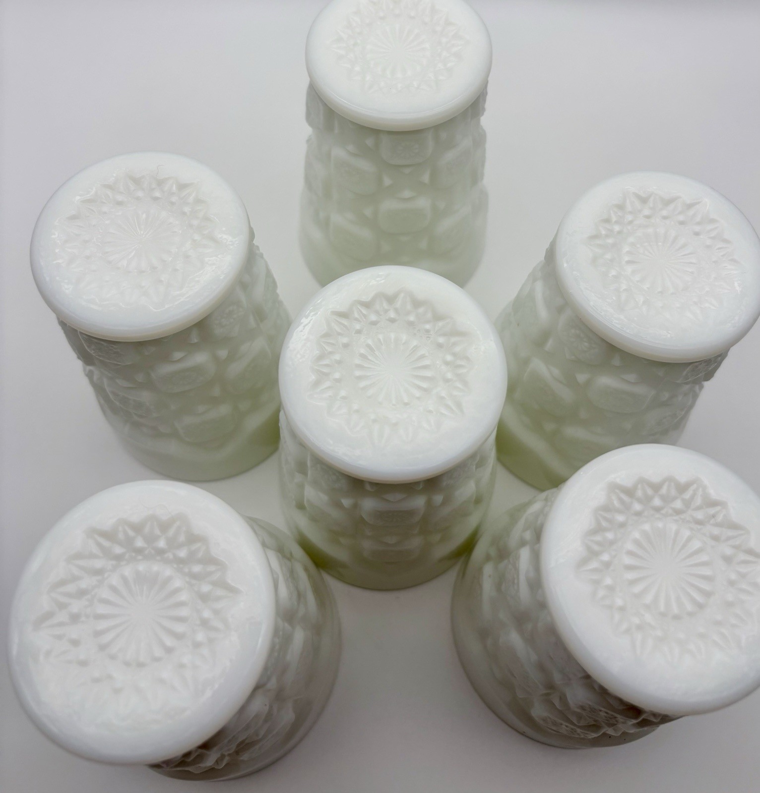 6 vintage Westmoreland Old Quilt Milk Glass 🤍Tumbler Glasses Euc