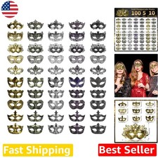 Bulk 100 Masquerade Masks - Plastic, Adjustable Fit, Multi-Color, Party Favors