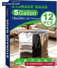 12PACK 5 Gallon Large Zipper Bags for Storage 18" x 24" Storage Bags