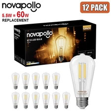 12 PACK Dimmable LED Edison Light Bulbs 2700K Warm White E26 60W Equivalent 5.5W