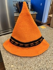 Orange Halloween Witches Hat - X-Large - Handmade Crocheted