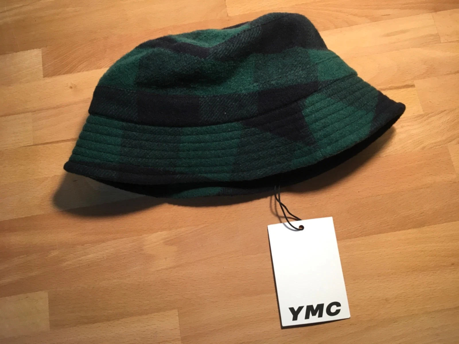 NWT Y.M.C. black green check bucket hat one size M