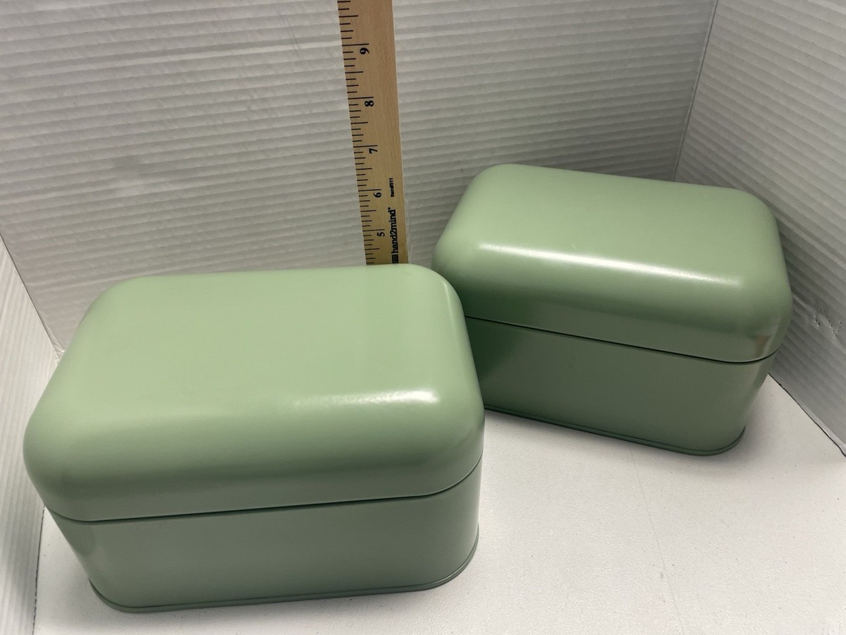 Set Of (2) IKEA Snika Boxes Tin With Lid Green Hard To Find | eBay