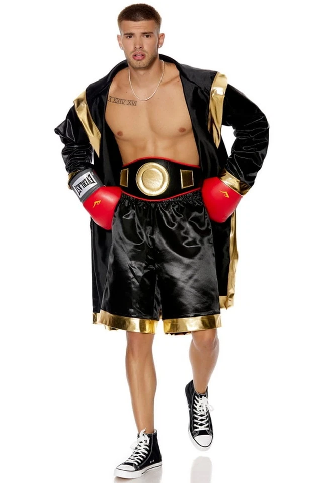 Disfraz de Campeón de Boxeo para Hombre - Bata, Pantalones Cortos y Cinturón Negro Dorado - Calidad Premium Foto 3 de 4