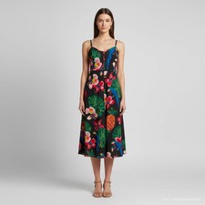 Valentino Black Tropical Dream Print Silk Crepe Midi Dress M
