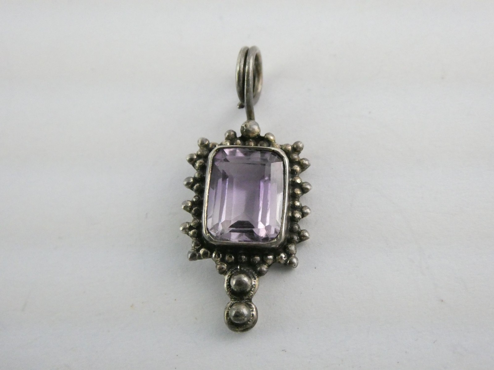 Sterling Silver Rectangular Cut Amethyst Charm Pe… - image 2